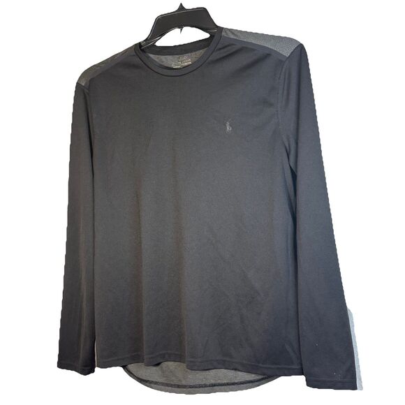 Polo Ralph Lauren Men's Medium Black  Gray Crew Neck Long Sleeve Performance Tee - Picture 1 of 5